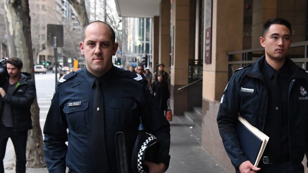 Senior Constable Ante Sandric (left) told Melbourne Magistrates Court that Borce Ristevski told police his wife Karen had gone missing around 20 times.