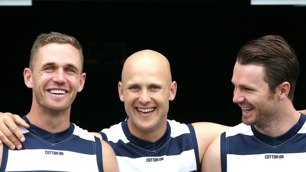 Joel Selwood, Gary Ablett and Patrick Dangerfield will combine for the first time on Monday.
