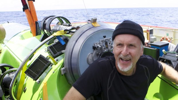 Filmmaker James Cameron emerges from the submersible.