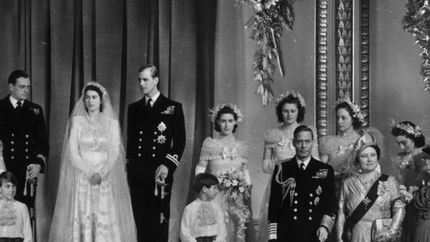 The wedding party of the then Princess Elizabeth, now Queen, and the Duke of Edinburgh, Prince Phillip.