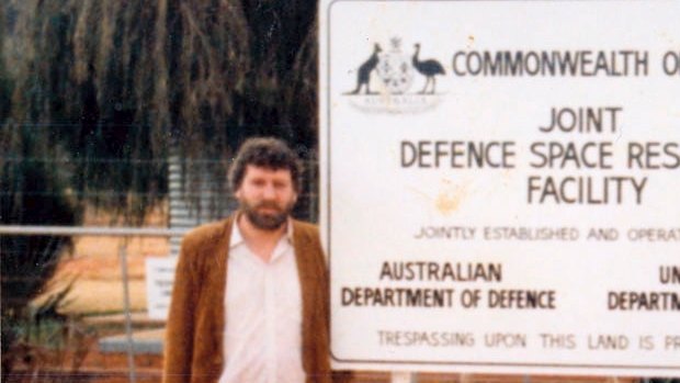 Des Ball at the entrance to Pine Gap in 1984.
