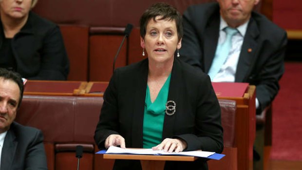 Senator Ursula Stephens delivers her valedictory. Photo: Alex Ellinghausen