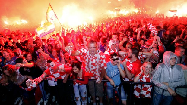 Croatian fans in Zagreb during the World Cup semi-final against England.