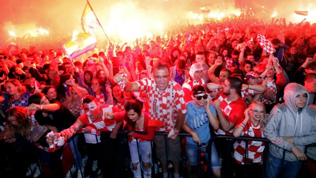 Croatian fans in Zagreb during the World Cup semi-final against England.