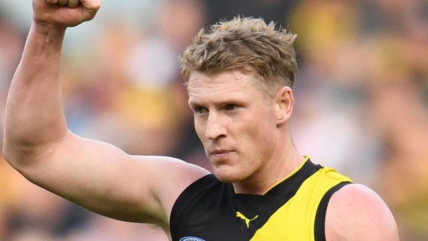 Tiger Josh Caddy stepped up to kick six goals against St Kilda after forward Jack Riewoldt left the ground concussed. 