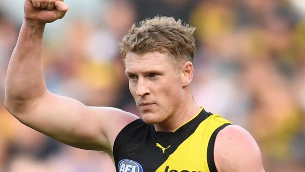 Tiger Josh Caddy stepped up to kick six goals against St Kilda after forward Jack Riewoldt left the ground concussed. 