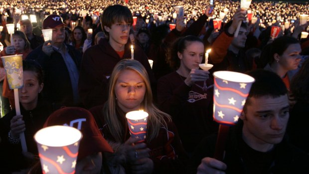 A candlelight vigil following the shootings on the Virginia Tech campus in Blacksburg, Virginia.