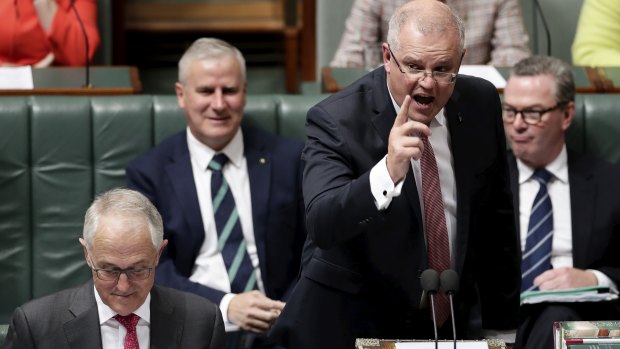 Prime Minister Malcolm Turnbull and Treasurer Scott Morrison during question time on Monday.