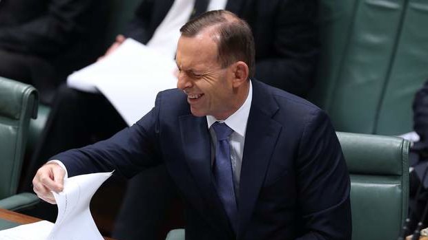 Prime Minister Tony Abbott reacts to a question by Opposition Leader Bill Shorten that was ruled out of order by the Speaker during question time on Thursday. Photo: Andrew Meares
