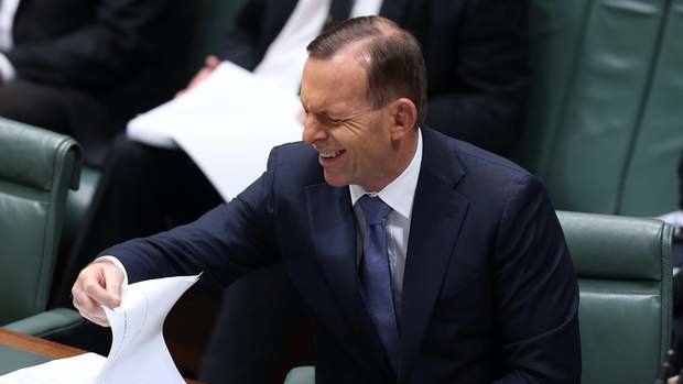 Prime Minister Tony Abbott reacts to a question by Opposition Leader Bill Shorten that was ruled out of order by the Speaker during question time on Thursday. Photo: Andrew Meares