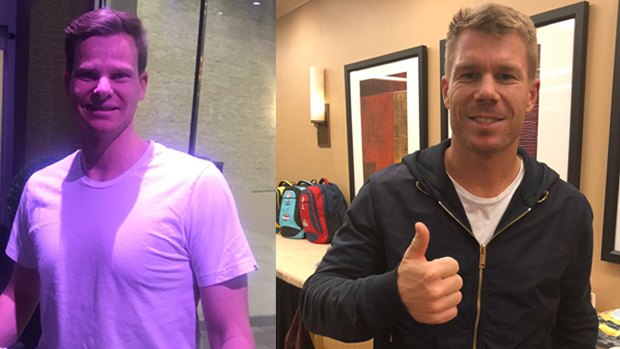 Steve Smith and David Warner pictured arriving in Toronto for the inaugural T20 Canada.