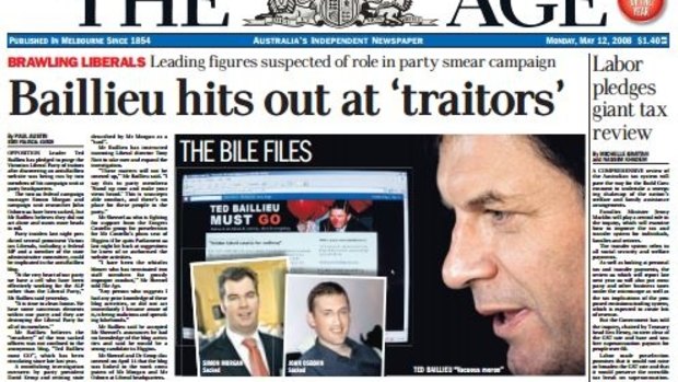 Page one of The Age on May 12, 2008. 