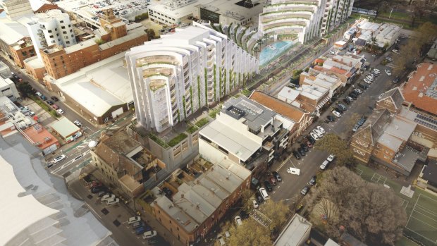 An artist's impression of plans for the corner of Victoria Parade and Wellington Street, Collingwood.