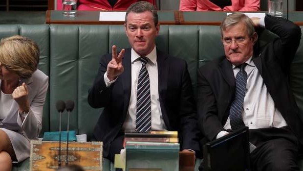 Leader of the House Christopher Pyne reacts to a point of order during question time on Thursday. Photo: Alex Ellinghausen