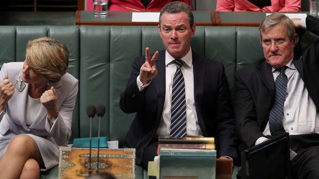 Leader of the House Christopher Pyne reacts to a point of order during question time on Thursday. Photo: Alex Ellinghausen