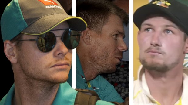 At the centre: Steve Smith, David Warner and Cameron Bancroft.