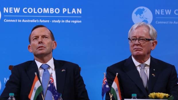 Prime Minister Tony Abbott and Trade minister Andrew Robb visited Mumbai University. Photo: Andrew Meares