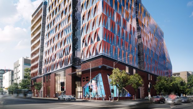 An artist impression of the redevelopment on the corner of Swanston and Grattan streets.
