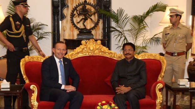 Prime Minister Tony Abbott met Vidya Sagar Rao Governor of the State of Maharashtra in Mumbai. Photo: Andrew Meares