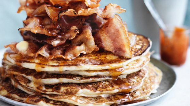 Jill Dupleix's Canadian flapjacks with hot maple syrup.