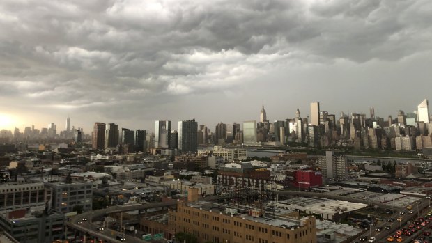 Storm clouds gather over New York City on Tuesday.