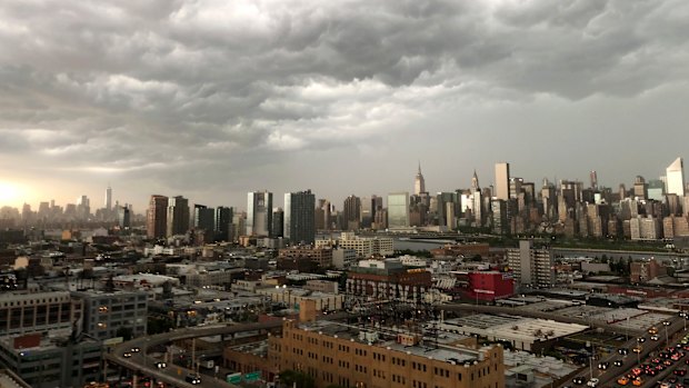 Storm clouds gather over New York City on Tuesday.