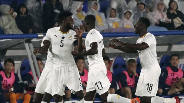 Fiesta: Ghana players celebrate after Thomas Partey's goal.