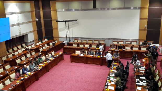Facebook executives including Indonesia Public Policy chief Ruben Hattari and Asia-Pacific Public Policy chief Simon Milner (on left) face questions from a hostile Indonesian Parliamentary committee. 