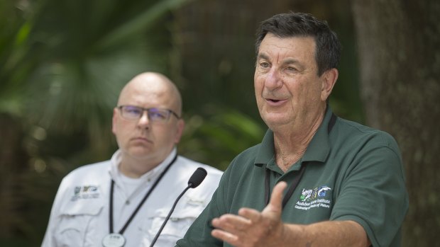 Ron Forman, President and CEO of the Audubon Nature Institute, speaks during a press conference at the Audubon Zoo