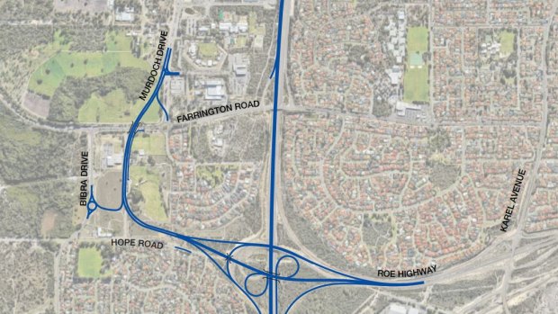 Campaigners feared approvals for Murdoch Drive Connection (in blue) would leave wetlands north of Hope Road and west of Bibra Drive vulnerable. 