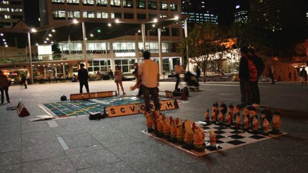 Over-sized board games in King George Square.