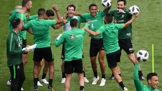 Upbeat: The Socceroos are enjoying home comforts in Kazan ahead of their World Cup opener against France. 