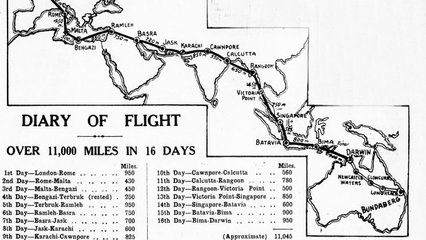 Bert Hinkler's flight plan.