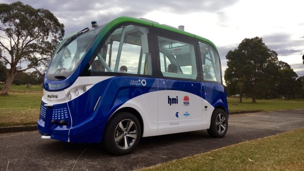 A driverless shuttle bus has been part of a trial at Sydney Olympic Park. 