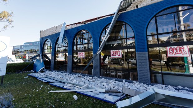 The roof was ripped off Lounges Plus, on Taren Point Road in Caringbah, in high winds.