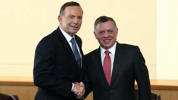 Prime Minister Tony Abbott meets with the King of Jordan Abdullah II Ibn Hussein, on the sidelines of the United Nations General Assembly. Photo: Alex Ellinghausen