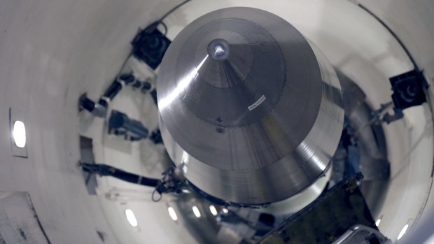 An inert Minuteman 3 missile is seen in a training launch tube at Minot Air Force Base, North Dakota. 
