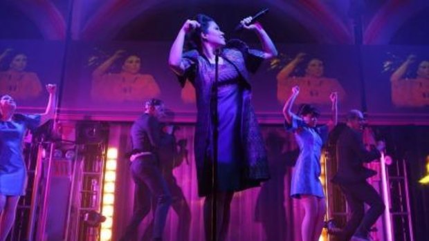 Ruthie Ann Miles, centre, performing Here Lies Love in London, has lost her unborn child after her daughter was killed after being hit by a car in New York.