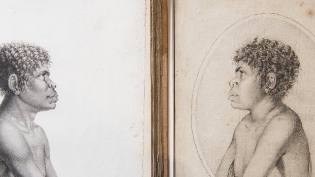 A rare drawing of Aboriginal teenager Toulgra (right), acquired by the State Library, and the version printed in a book.