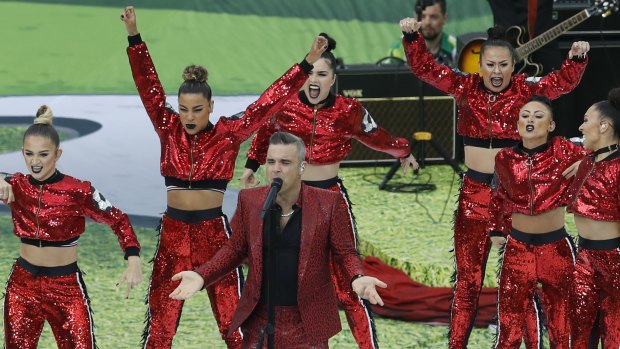Robbie Williams at the opening ceremony of the World Cup.