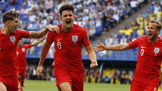 England's Harry Maguire celebrates the opening goal.