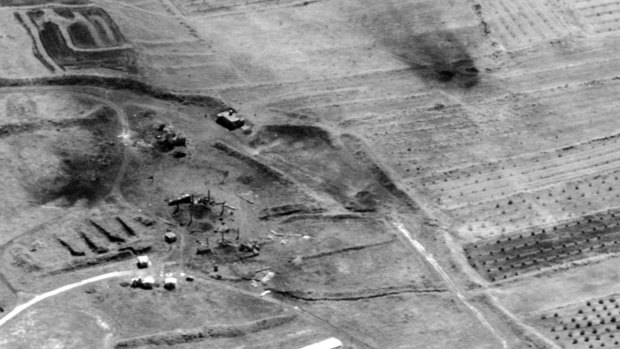 Damage to the Him Shinshar chemical weapons storage site after a missile strike by the US and its allies.
