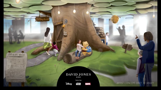 An artist's impression of the new level 9 of the David Jones Sydney city store, which will feature interactive merchandise displays for Disney.