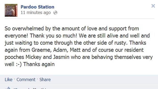 A Facebook update from the Pardoo Station, shortly after 6pm.