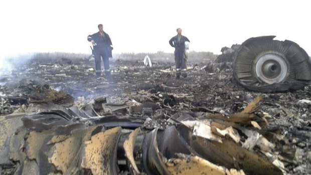 Emergency workers at the MH17 crash site.