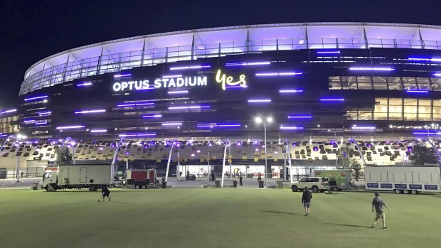 Optus Stadium in Perth has the same LED ad hoardings as other venues in the AFL. 