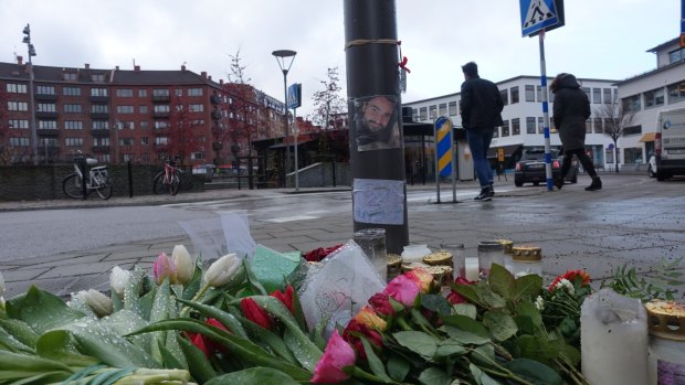 Tributes in Gothenburg for Australian Kai Foley, who was killed on December 20.