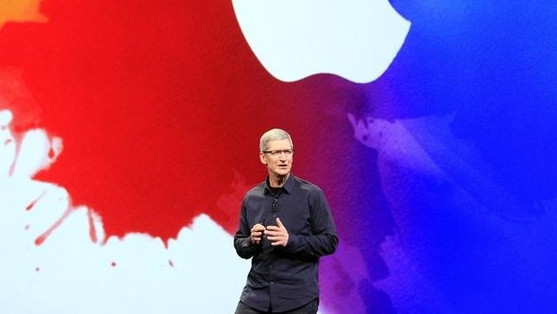 Apple CEO Tim Cook speaks at an event in San Francisco.