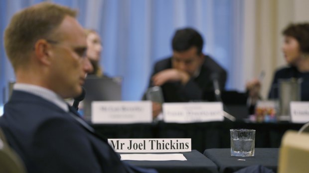 TPG's Joel Thickins at Senate committee hearing during the tilt for Fairfax Media