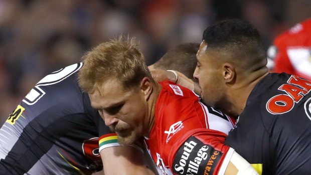No pain, no gain: Jack de Belin takes a hit-up in the loss to the Panthers.